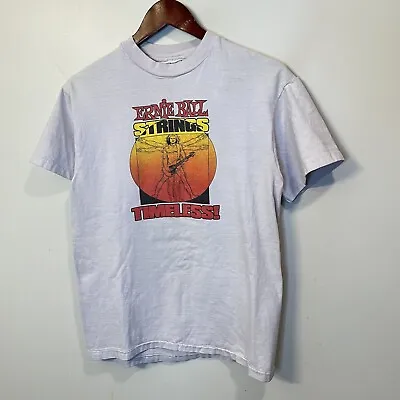 Vintage 80s Mens ERNIE BALL Strings Vitruvian Man White T-Shirt Medium • $40.45