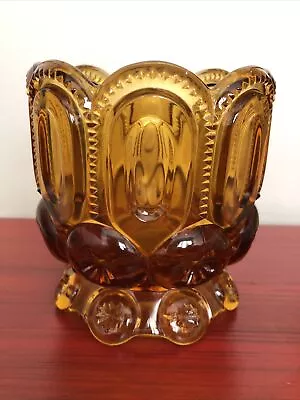 Vintage LE SMITH Amber Glass MOON & STARS Candy Jar Base • $18