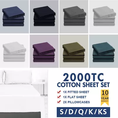 $4.99 • Buy 4PCS 2000TC Egyptian Cotton Fitted Sheet Single/Double/Queen/Super King Size Bed
