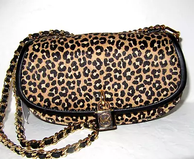 Michael Kors Mila Leopard Haircalf Small E W Chain Sling Messenger Bag NWT $328 • $159.99