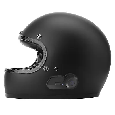 Full Face Bluetooth Motorcycle Helmet Retro Vintage Matte Black DOT Classic • $129.95