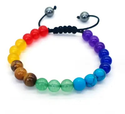 7 Chakra Bead Crystal Gemstone Bracelet Anxiety Stone Women Girl Jewellery Gift • £3.29