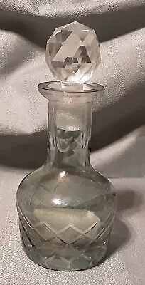 Vintage Crystal Pale Green Perfume Bottle W/Clear Stopper • $12