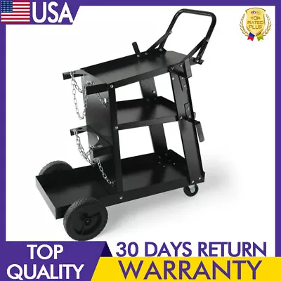 3-Tier Rolling Welding Cart W/ 360° Swivel Wheel Heavy Duty Storage Gas Cylinder • $86.20