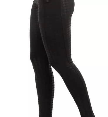 Legging Park High Waist Houndstooth Shiny Black Leggings With Double Pockets • $15