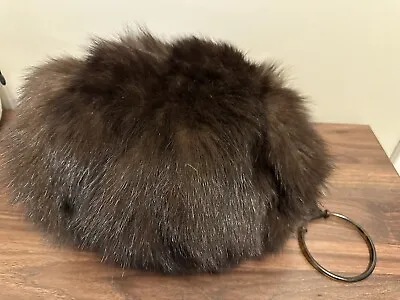 Vintage Estate Fur Dark Brown Mink Muff Hand Warmer With Bakelite Handle READ • $25