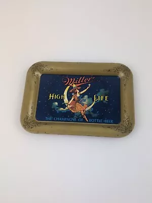 Vintage Miller High Life Tin Rectangular Tip Tray Girl On The Moon Motif Gold • $25