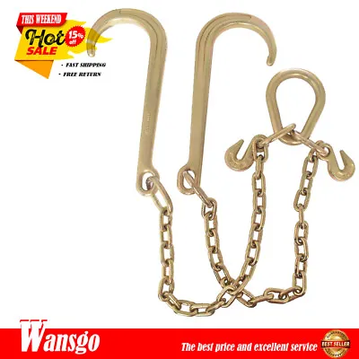 5/16  X 2' G70 V-Chain Large J-Hooks Flatbed Tow Truck Rollback Wrecker Carrier • $48.80