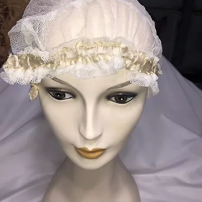 Vintage Women Lace Maid Hat Sleeping Cap White Mob Hat Colonial Needs Repair • $9