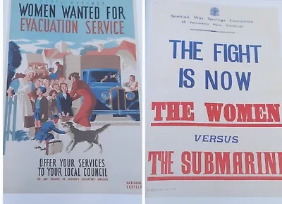 2x Wartime Home Front Posters: Women Wanted + The Fight Is Now Submarine Evac • £8.99