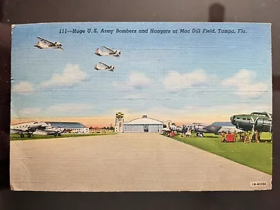 Huge US Army Bombers & Hangars At MacDill Field Tampa FL - 1947 Folds • $3