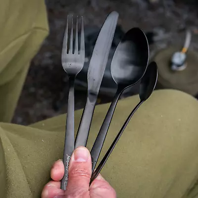 RidgeMonkey Cutlery Set DLX Spoon Teaspoon Knife Fork Stainless Steel Fishing • £13.90