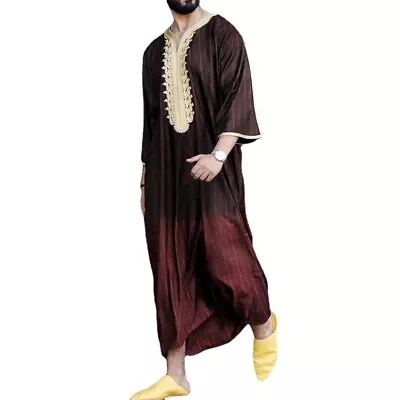 Men's Long Sleeve Muslim Clothing Saudi Jubba Arab Kaftan Thobe Long Dress Robe • $30.34