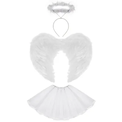 Girls White Angel Fairy Halloween Fancy Dress Tutu Costume Hen Party Outfit • £10.98