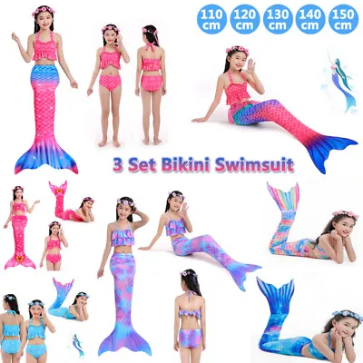 £11.30 • Buy Girls Mermaid Tail Swimming Costume Swimmable Bikini Set Swimsuit Christmas Gift