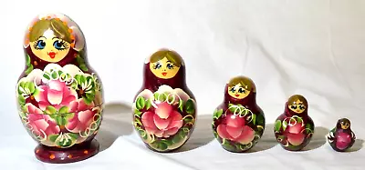 Russian Nesting Dolls Matryoshka Woman Set 5 Pieces Hand Painted 5.5  Wooden • $14.99