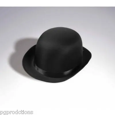 Deluxe BLACK SATIN DERBY BOWLER HAT Charlie Chaplin Prop Costume Cap Adult Size  • $13.95