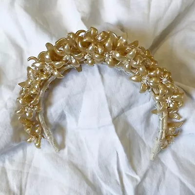 Antique 1930s/30s Pearlized Wax Flower Headpiece/ Tiara/ Crown Bridal • $145