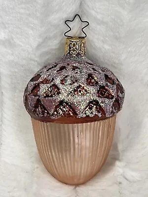 Inge Glas Glass Pearl Brown Acorn Christmas Ornament Glittered 4” • $14.99