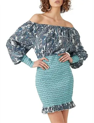 Tigerlily Patha Shirred Dress Size 14 Aqua New With Tags RRP $199 • $119.97