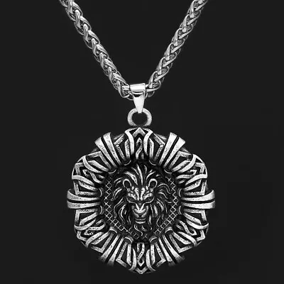 Mens Vintage Silver Lion Head Pendant Necklace Punk Hip Hop Biker Jewelry 24  • $17.99