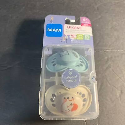 MAM Original Package Of 2 Pacifiers  6+ Months  Blue And White W/ Fox • $5.15