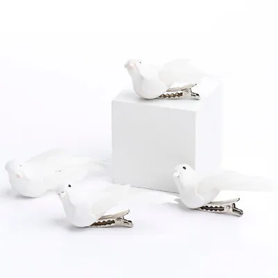 Set Of 12 Miniature White Feathered Mushroom Dove Birds On Clips • $18.36