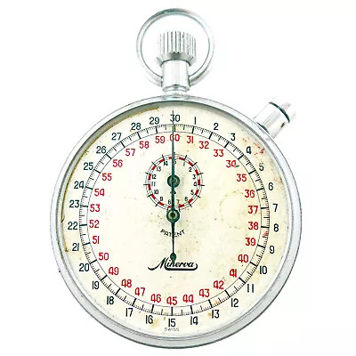 Minerva Patent White Dial Stainless Steel Stopwatch / Timer For Parts Or Repairs • $50