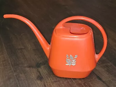 Vintage MCM Orange Plastic Plant Watering Can Embossed Gold Flower • $24.99