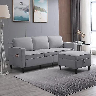 Compact L-Shaped Sectional Sofa With Storage Ottoman Living Room Furniture • $339.99