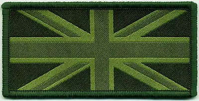 Union Jack UK Flag Badge Patch Green Tones 9.8 X 4.9cm • £2.36