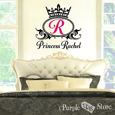 Princess Custom Name Monogram Initial Crown Vinyl Wall Room Decal Sticker • $26.99