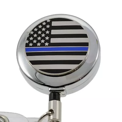 $12.36 • Buy Thin Blue Line Police Badge Reel ID Security Pass Holder Subdued Flag Chrome TBL
