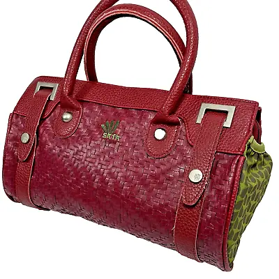 Shoulder Handbag Purse Green Embroidered Organic SkFk Basket Weave • $11.98