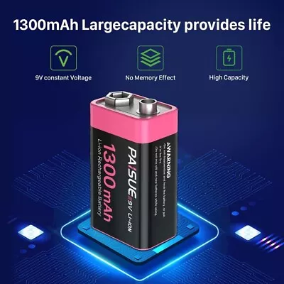 9V Rechargeable Batteries 1300mAh High Capacity Lithium-ion Long Lasting Batter • $51.44