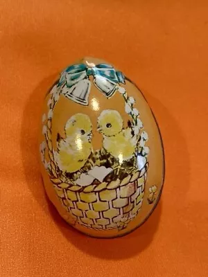 Vintage Murray Allen Tin Lithograph Easter Egg Metal Container Orange Chicks • $8