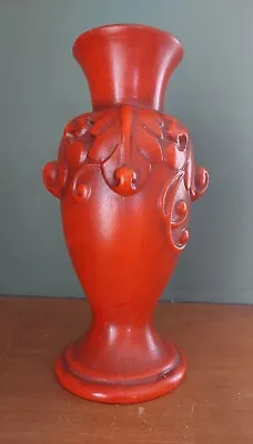 Vintage Red Haeger Ceramic Vase Embossed Design 11.75 Inch • $27.20