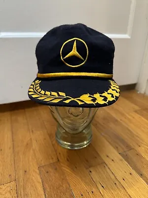VTG Mercedes Benz NAVY BLUE GOLD Wool Logo Cap Captain Sailor Floral Hat • $99.95