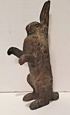 Vintage Cast Iron Door Stop Rabbit On His Back Legs. Folk Art Rustic Primitive. • $54.99