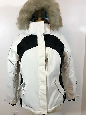 Womens LIQUID BOARDWEAR VENTURE 2500 White FAUX FUR SNOWBOARD JACKET Coat Sz L • $30