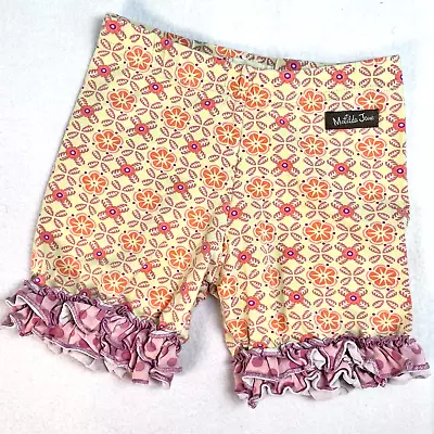 Matilda Jane Shorties Kid Sz 8 Cotton Ruffles Geometric Print Orange Pink Yellow • $6.50