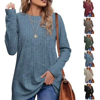 Womens Casual Long Sleeve Tops Ladies Basic Solid Blouse Shirts Tunic Pullover • £12.89