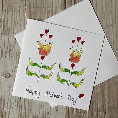 Hand Painted Mothers Day Card Original Art Card Tulip Card • £2.95