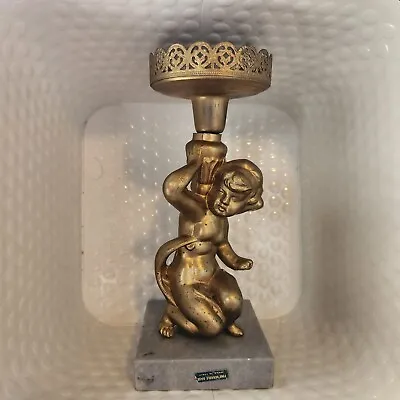 Marble Base Gold Cast Metal Candle Holder Cherub Made In Italy • $19