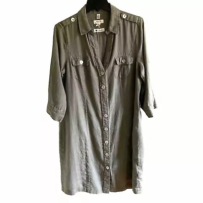 Malvin 100% Linen 3/4 Sleeve  Knee Length Shirt Dress. Size 10. Sage • $30