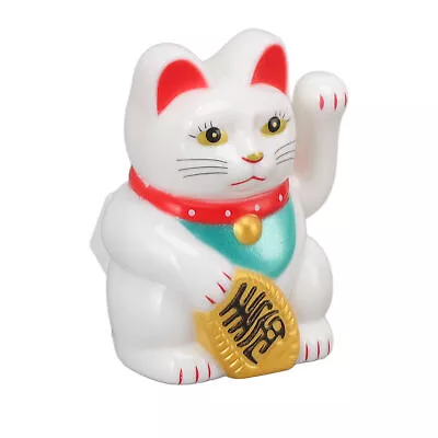 Sit Up Straight White Chinese Lucky Cat Fortune Cat Decoration Waving Arm JY • $16.37