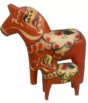 VTG MCM AKTA SWEDISH FOLK ART HAND PAINTED DALA WOODEN HORSE SET 12 In OLSSON • $245