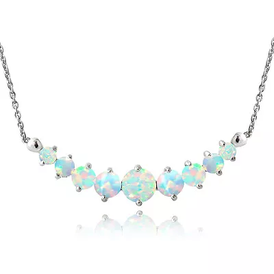 Sterling Silver Created Opal Graduated Necklace • $24.99