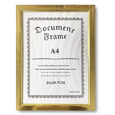 A4 PHOTO FRAME GOLD Sleek Home Decor Certificate Picture Frames Wall GM2638OB UK • £4.51