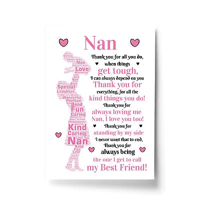 Nan POEM Gift For Nan Mothers Day Gifts Birthday Print Grandparent Gift Keepsake • £4.99
